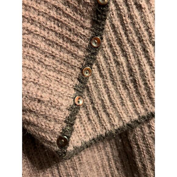 Vintage Gil Aimbez Genre Sweater Medium Hoodie Knit Cardigan Brown Wood Wool - Picture 6 of 6